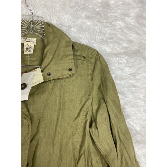 AJ Adrea Jovine Women's Green Linen Snapped Button Zip Up Jacket Size S NWT - Picture 3 of 11